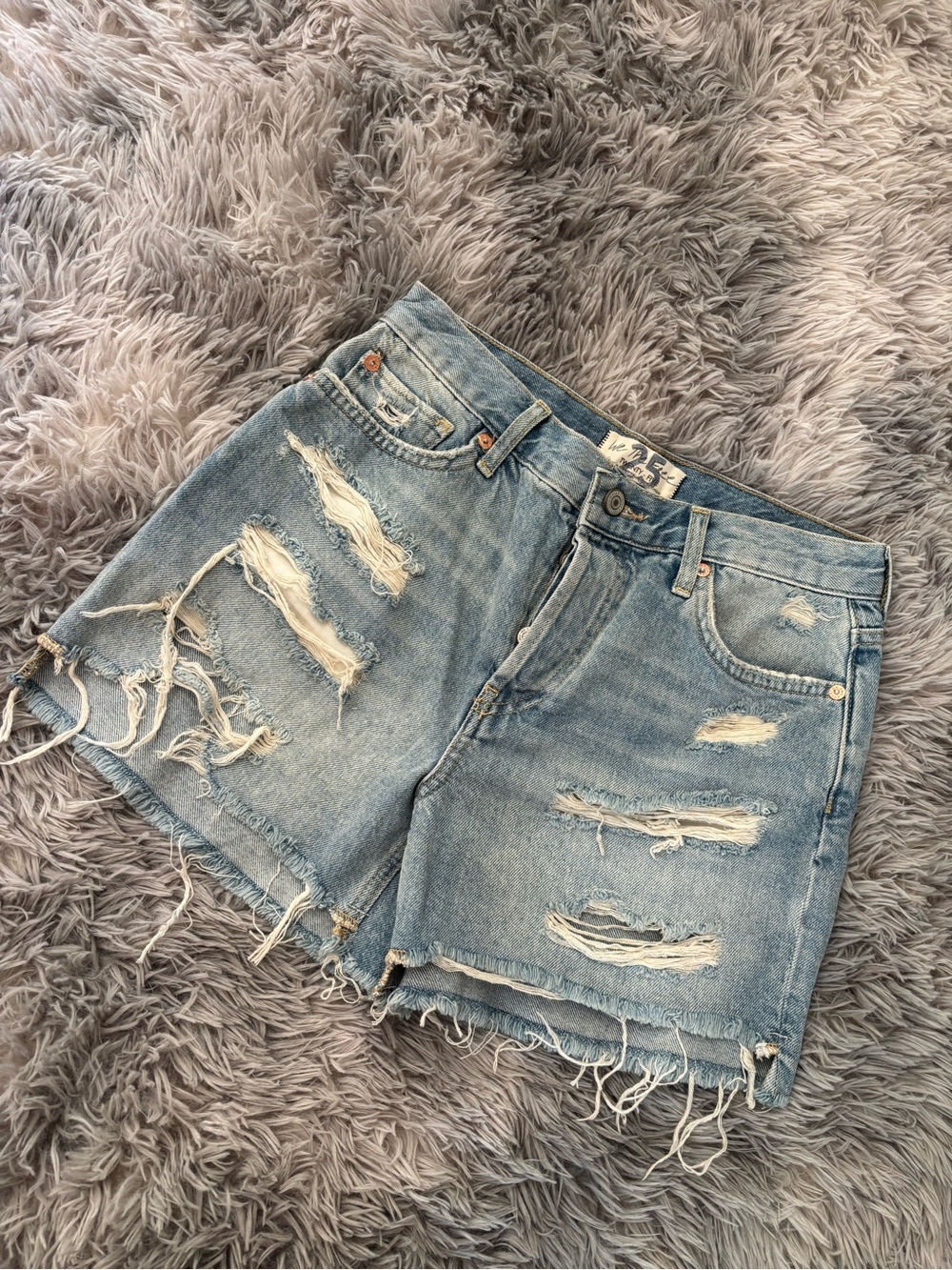 Dell Light Blue Distressed Denim Shorts